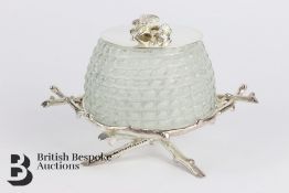 Silver Plated Glass Honey Pot