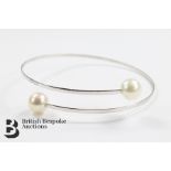 18ct White Gold and Pearl Torque Bracelet and Ring