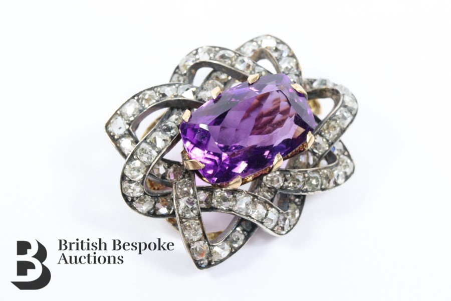 Stunning Deep Purple Amethyst and Diamond Brooch - Image 3 of 7
