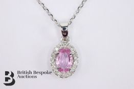 18ct White Gold Pink Sapphire and Diamond Pendant Necklace