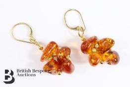 Pair of Yellow Gold Amber-Effect Drop Earrings