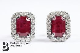 Pair of 18ct White Gold Ruby and Diamond Earrings