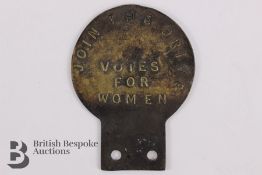 Rare Brass Suffragette Car Badge