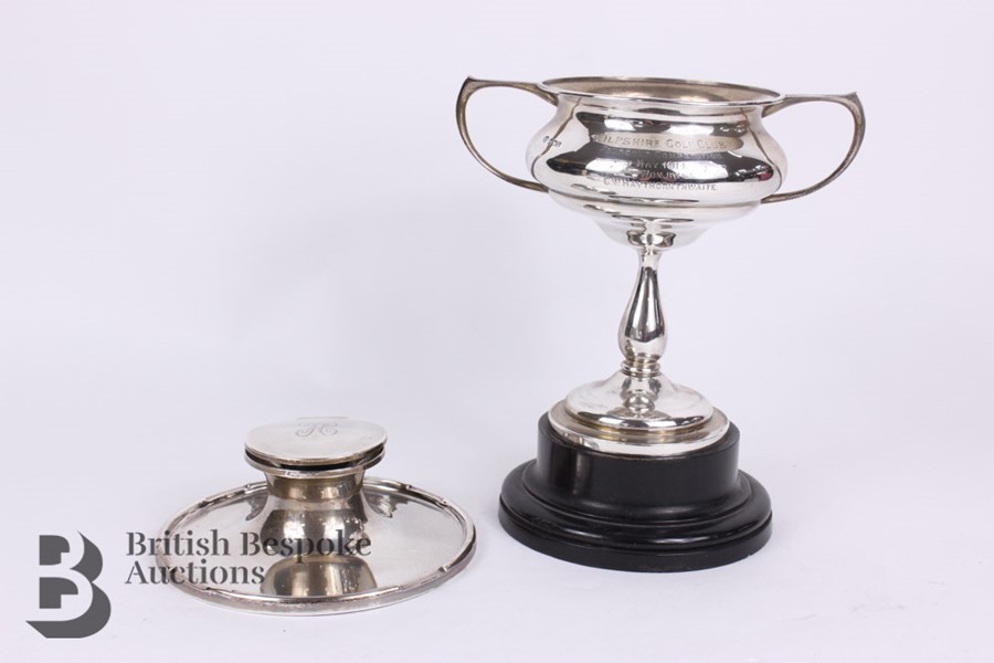 Silver Ink Stand and Twin-Handled Trophy