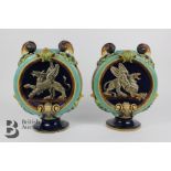 Pair of Majolica Moon Flasks