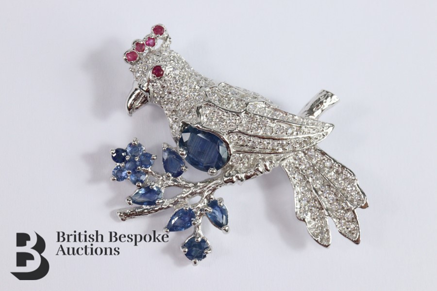 Silver Tropical Bird Brooch