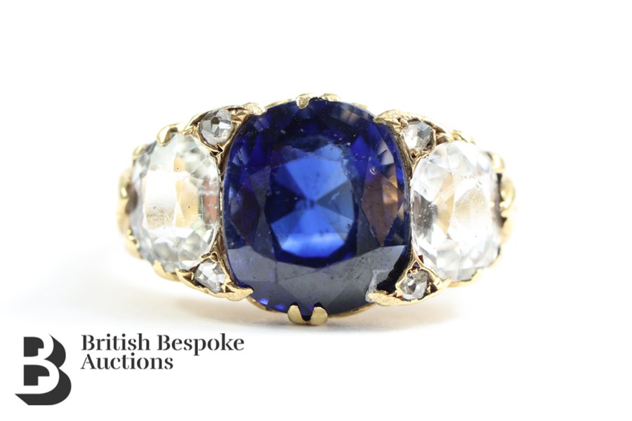 Antique Natural Peacock Blue 18ct Gold and 3ct Ceylonese Sapphire Ring
