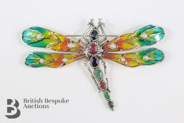 A Large Plique A Jour Brooch Set With Semi Precious Stones