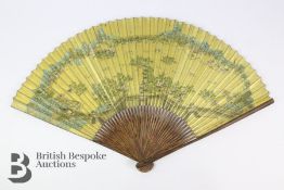 Japanese Wood Gilded Paper Fan