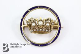 14ct Yellow Gold and Enamel Coronet Brooch