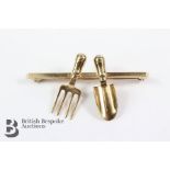 9ct Gold Trowel and Fork Brooch