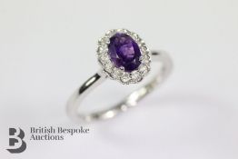 18 Carat Amethyst & Diamond Cluster Ring