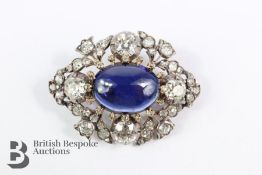 Stunning 6ct Cabochon Sapphire and Diamond Brooch