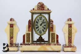 Comptoir Cardinet Paris Rose Marble Clock and Garniture