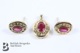 Pair of 9ct Yellow Gold Ruby and Diamond Ear Studs