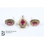 Pair of 9ct Yellow Gold Ruby and Diamond Ear Studs