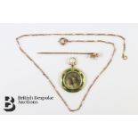 Victorian Green Enamel Pendant and Chain