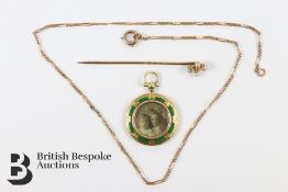 Victorian Green Enamel Pendant and Chain