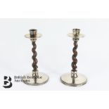 Two Hammered Silver Arts and Crafts Candlesticks
