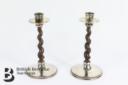 Two Hammered Silver Arts and Crafts Candlesticks