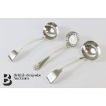 Two Silver Ladles and Silver Sugar Sifter Spoon