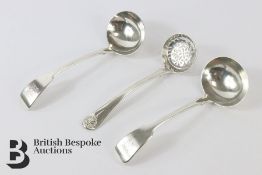 Two Silver Ladles and Silver Sugar Sifter Spoon