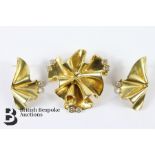18ct Gold Folded Brooch and Earring Set
