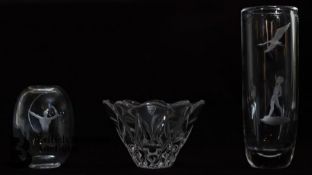 Three Swedish Orrefors Glass Vases