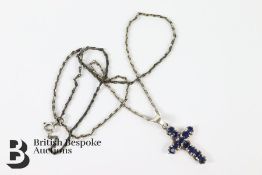 Silver and Synthetic Sapphire Cross Pendant