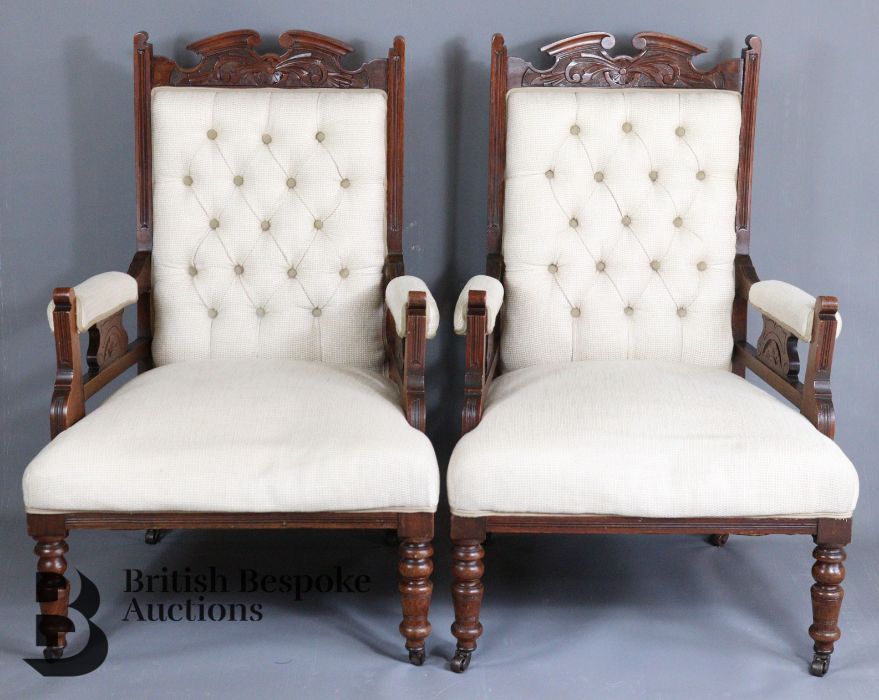 Pair of Late Victorian Mahogany Framed Arm Chairs