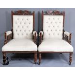 Pair of Late Victorian Mahogany Framed Arm Chairs