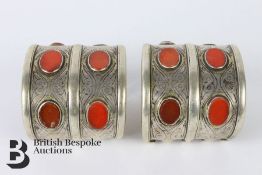 Pair of Turkamen Silver and Carnelian Bangles