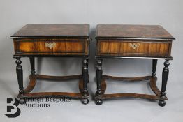 A Pair of Olive Wood and Ebonised Low Tables