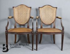 Late Victorian Mahogany and Caned Armchairs