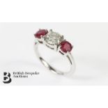 18ct White Gold Three Stone Ruby and Diamond Ring