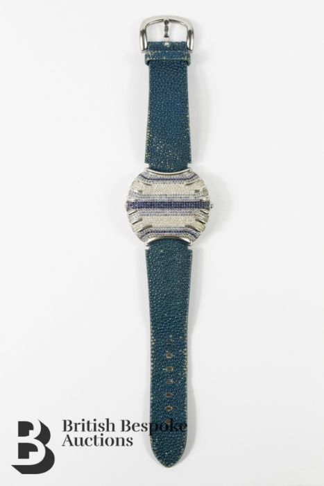 Blue Nova Sapphire and Diamond-Set Digital Wrist Watch - Image 3 of 4
