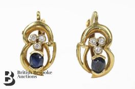 Pair of Yellow Gold and Sapphire Earrings