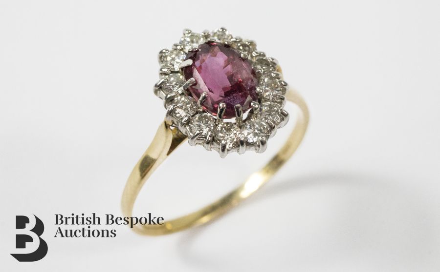 14ct Yellow Gold Spinel and Diamond Cluster Ring