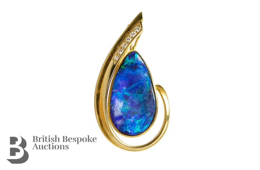 18ct Yellow Gold, Opal and Diamond Pendant