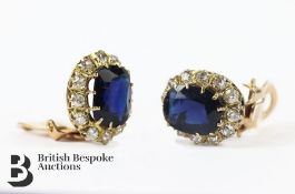 Pair of Yellow Gold Sapphire and Diamond Cluster Earrings