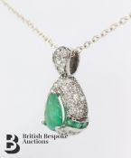 14ct White Gold Emerald and Diamond Pendant