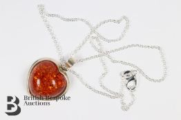 Silver and Amber Heart-Form Pendant Necklace