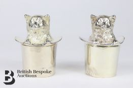 Pair of Silver Plated 'Cat in the Hat' Condiments