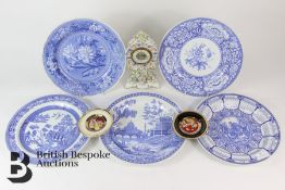 Five Spode Wall Plates, Two Chokin Plates and a Spanish Ceramic Clock