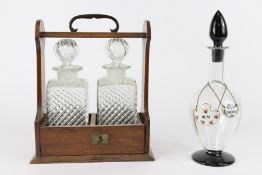 Antique Oak Tantalus with Three Decanters