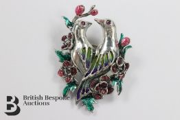 Silver and Enamel Bird Brooch