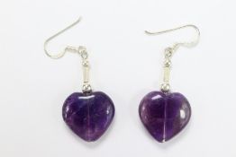 Pair of Silver and Amethyst Pear-Shaped Earrings