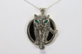 Large Silver Feline Pendant Necklace