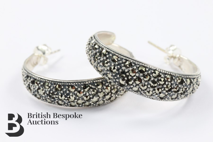 Pair of Silver and Marcasite Hoop Earrings - Image 2 of 2