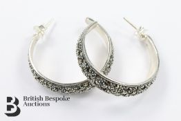 Pair of Silver and Marcasite Hoop Earrings